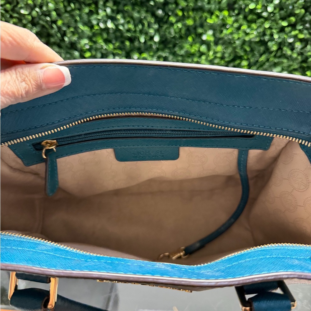 Michael Kors Blue Saffiano Satchel with Gold Hardware - Picture 3 of 4